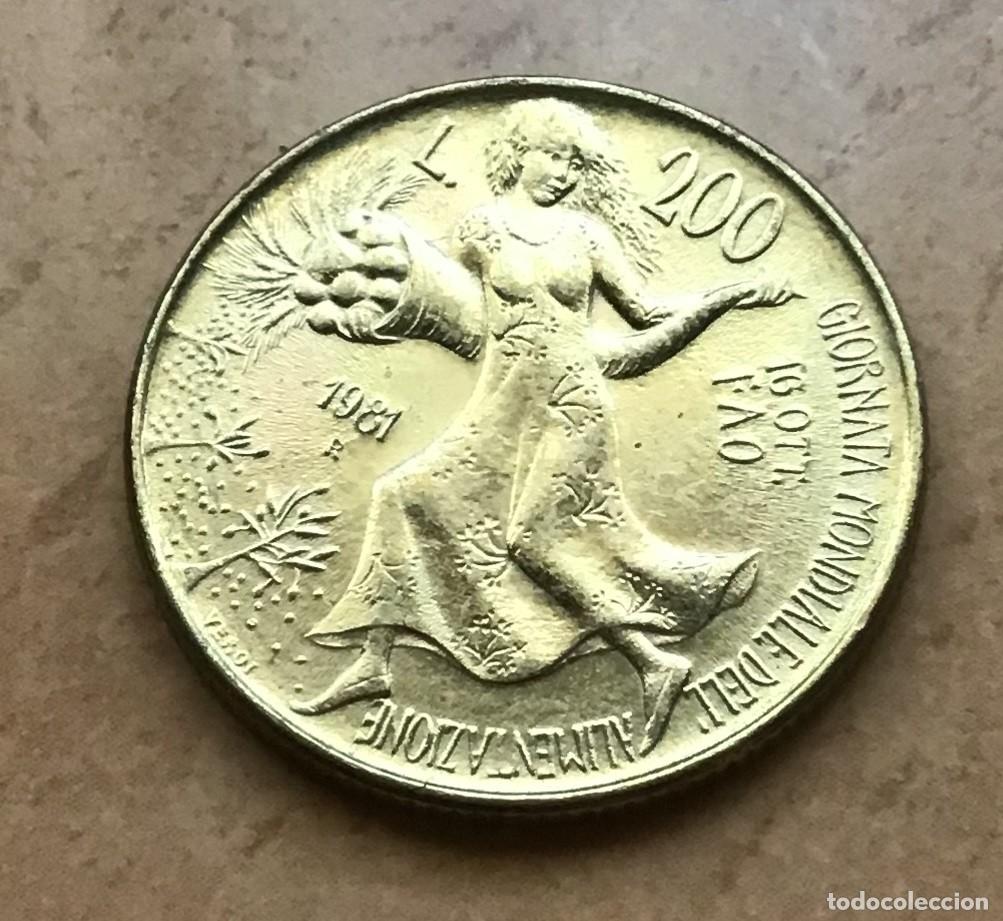 Monedas antiguas de Europa: 200 liras conmemorativas de Italia. A&ntilde;o 1981. FAO - D&iacute;a Mundial de la Alimentaci&oacute;n