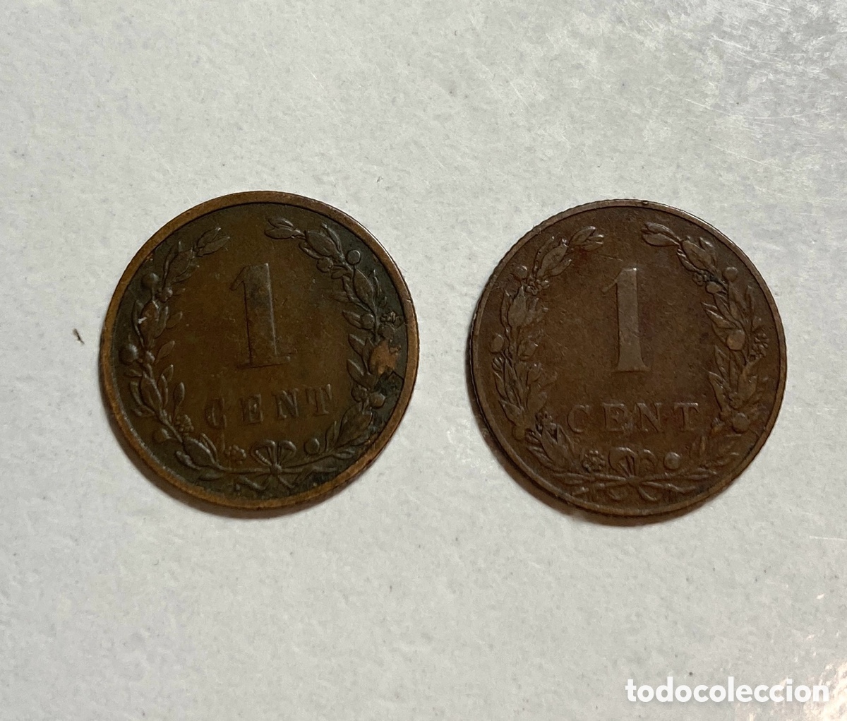 Monedas antiguas de Europa: Holanda 1 c&eacute;ntimo de 1901 + 1 c&eacute;ntimo de 1902 - Foto 2