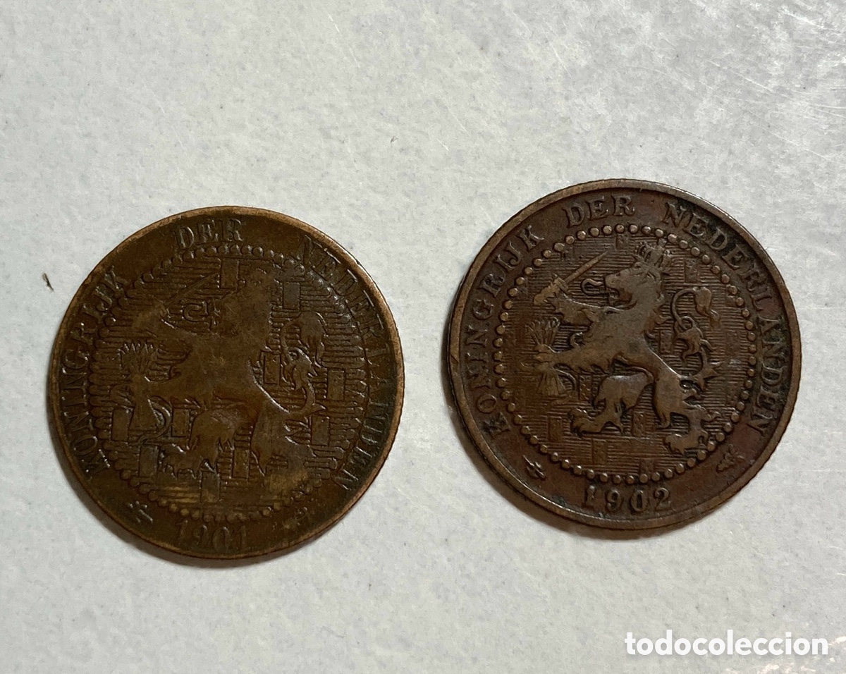 Monedas antiguas de Europa: Holanda 1 c&eacute;ntimo de 1901 + 1 c&eacute;ntimo de 1902 - Foto 1