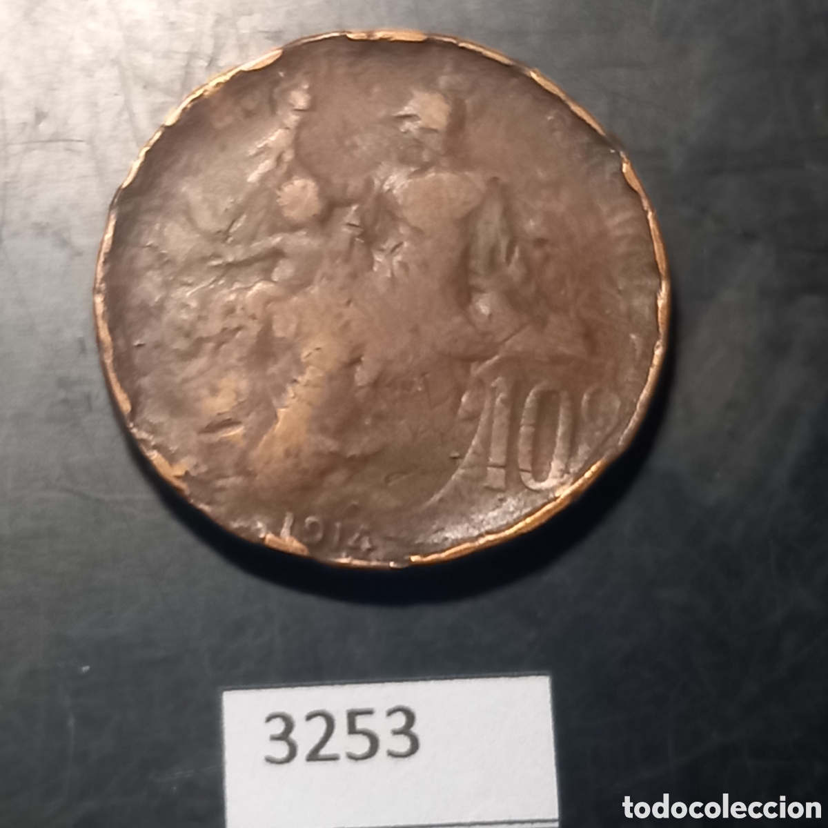 Monedas antiguas de Europa: Francia 10 c&eacute;ntimos 1914 - Foto 2