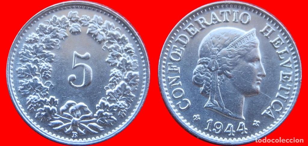 Moedas antigas da Europa: 5 RAPPEN 1944 SUIZA-121024