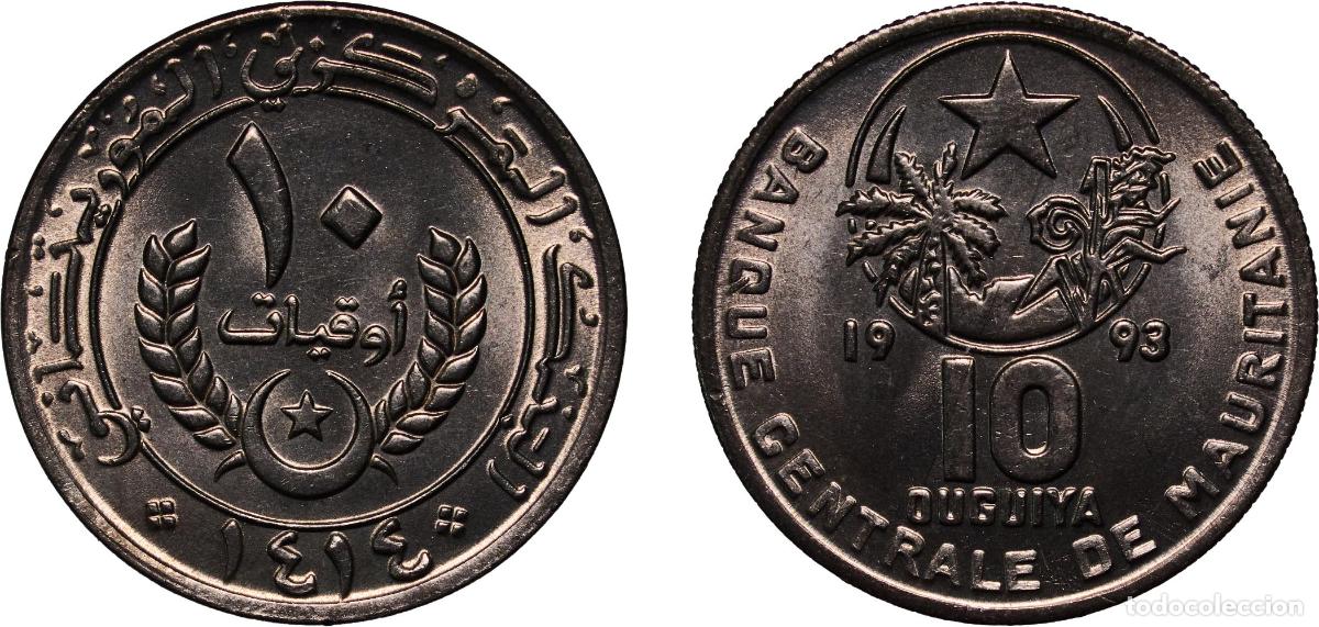 Monedas antiguas de Europa: Mauritania AH1414 - 1993 10 Ouguiya Copper-nickel 6.07g BU KM 4 Sch&ouml;n 5