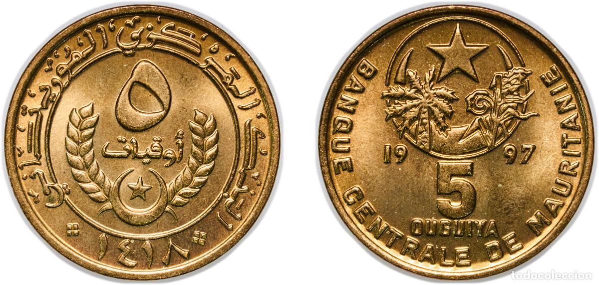 Monedas antiguas de Europa: Mauritania AH1418 - 1997 5 Ouguiya Aluminium bronze 6.05g BU KM 3 Sch&ouml;n 4
