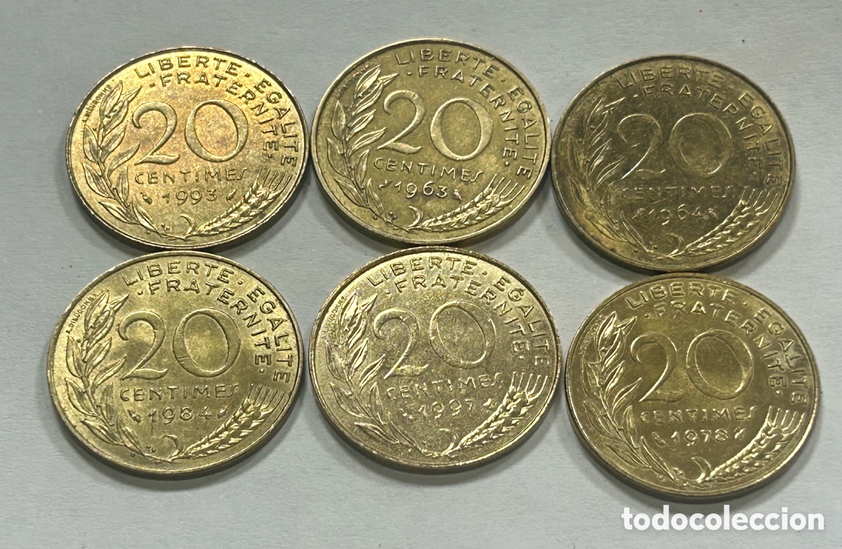 Monedas antiguas de Europa: Monedas 20 centimes Francia - Foto 2