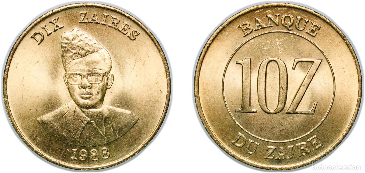Monedas antiguas de Europa: Zaire (1971-1997) Republic 1988 10 Za&iuml;res Brass 7.96g BU KM 19 Sch&ouml;n 61