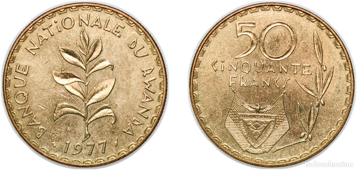 Monedas antiguas de Europa: Rwanda Republic 1977 50 Francs Brass Monnaie de Paris (9000000) 9.98g BU KM 16 Sch&ouml;n 18