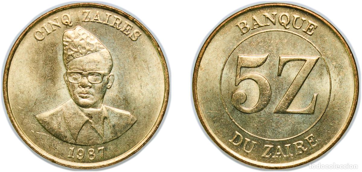 Monedas antiguas de Europa: Zaire (1971-1997) Republic 1987 5 Za&iuml;res Brass 6.93g BU KM 14 Sch&ouml;n 60