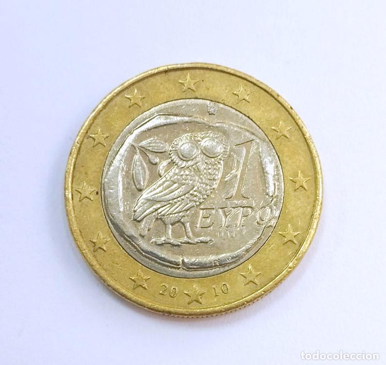 Moedas antigas da Europa: Moneda 1 Euro GRECIA 2010 Buho, Errores de acu&ntilde;aci&oacute;n con excesos de metal, Error de ceca