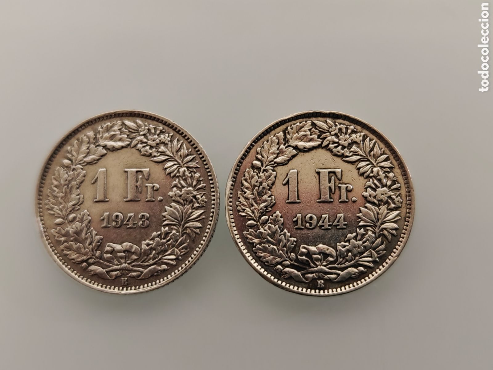 Monedas antiguas de Europa: 2x MONEDAS 1 FRANCO 1943 Y 1944 PLATA SUIZ 2&deg; GUERRA MUNDIAL