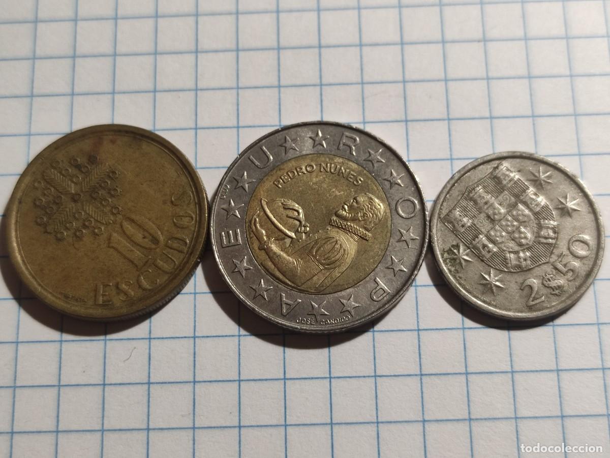 Monedas antiguas de Europa: 3 monedas portuguesas: 10, 200 y 2'5 escudos