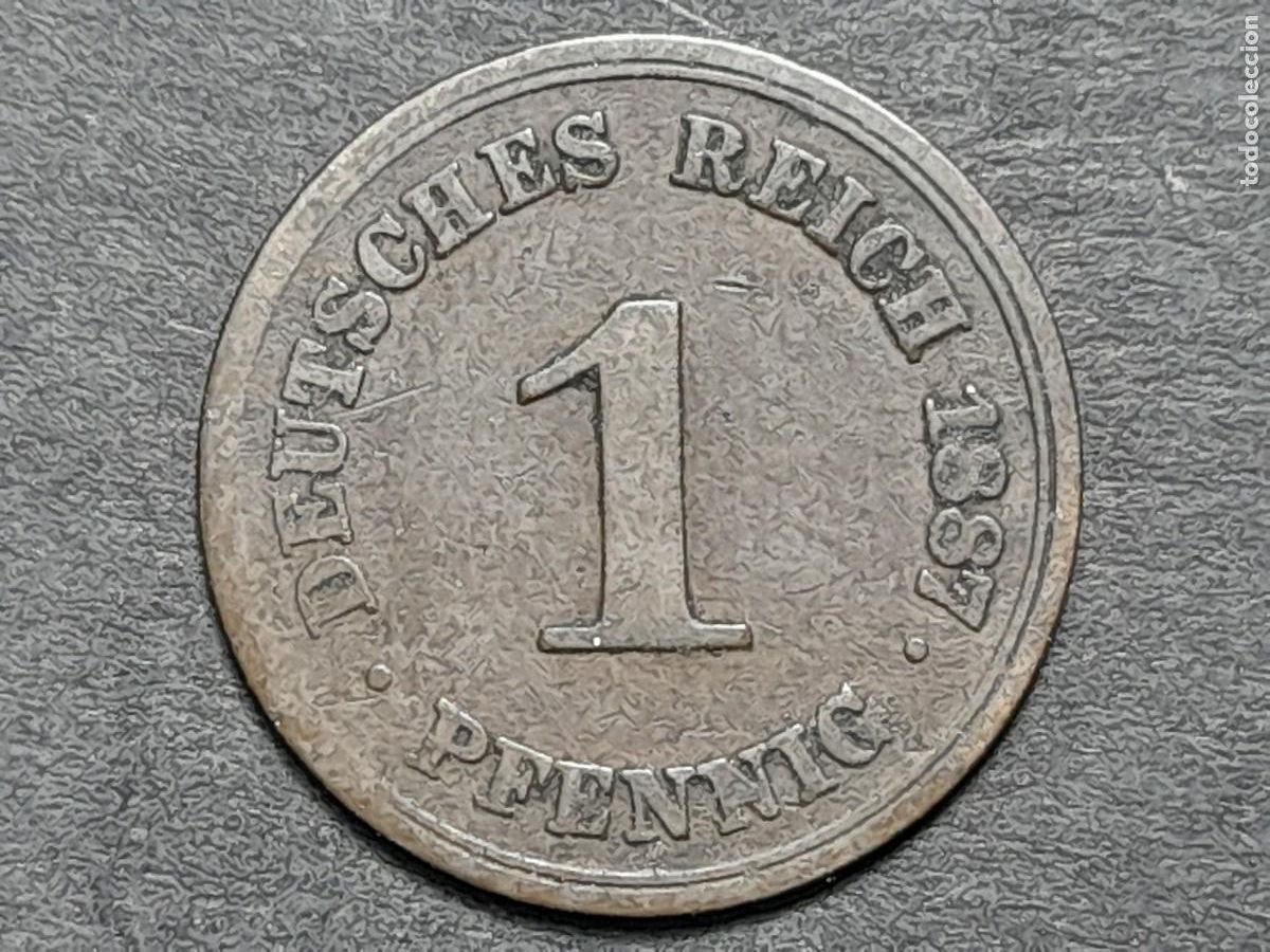 Monete antiche di Europa: Moneda 1 Pfennig 1887 Imperio Aleman KM-1- ceca A Berlin, calidad MBC