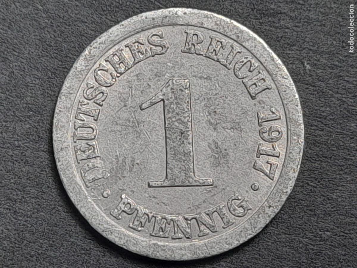 Monete antiche di Europa: Moneda 1 Pfennig penique 1917 Imperio Aleman, KM-24- ceca A Berlin, calidad MBC.