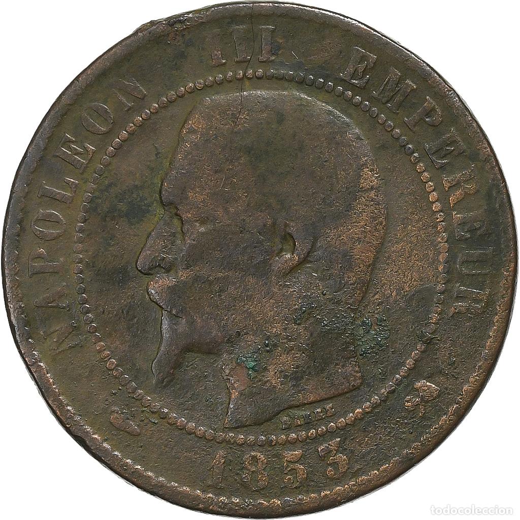 Moedas antigas da Europa: [#1222499] Francia, Napoleon III, 10 Centimes, 1853, Rouen, Bronce, BC, Gadoury:248