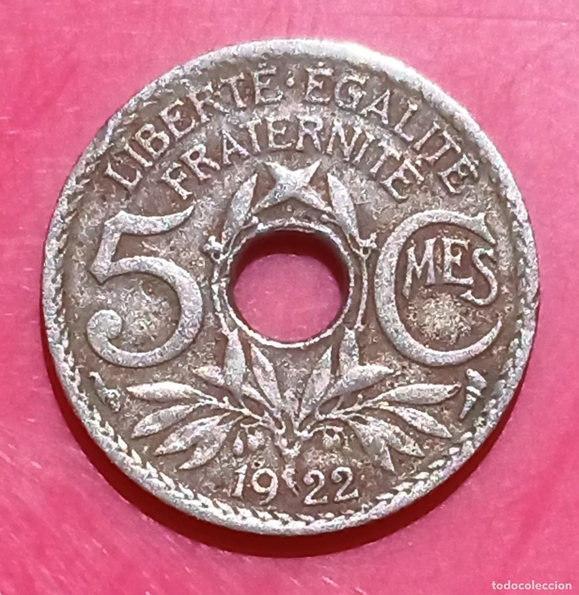 Monedas antiguas de Europa: FRANCIA - 5 CENTIMES 1922 RC - Foto 2