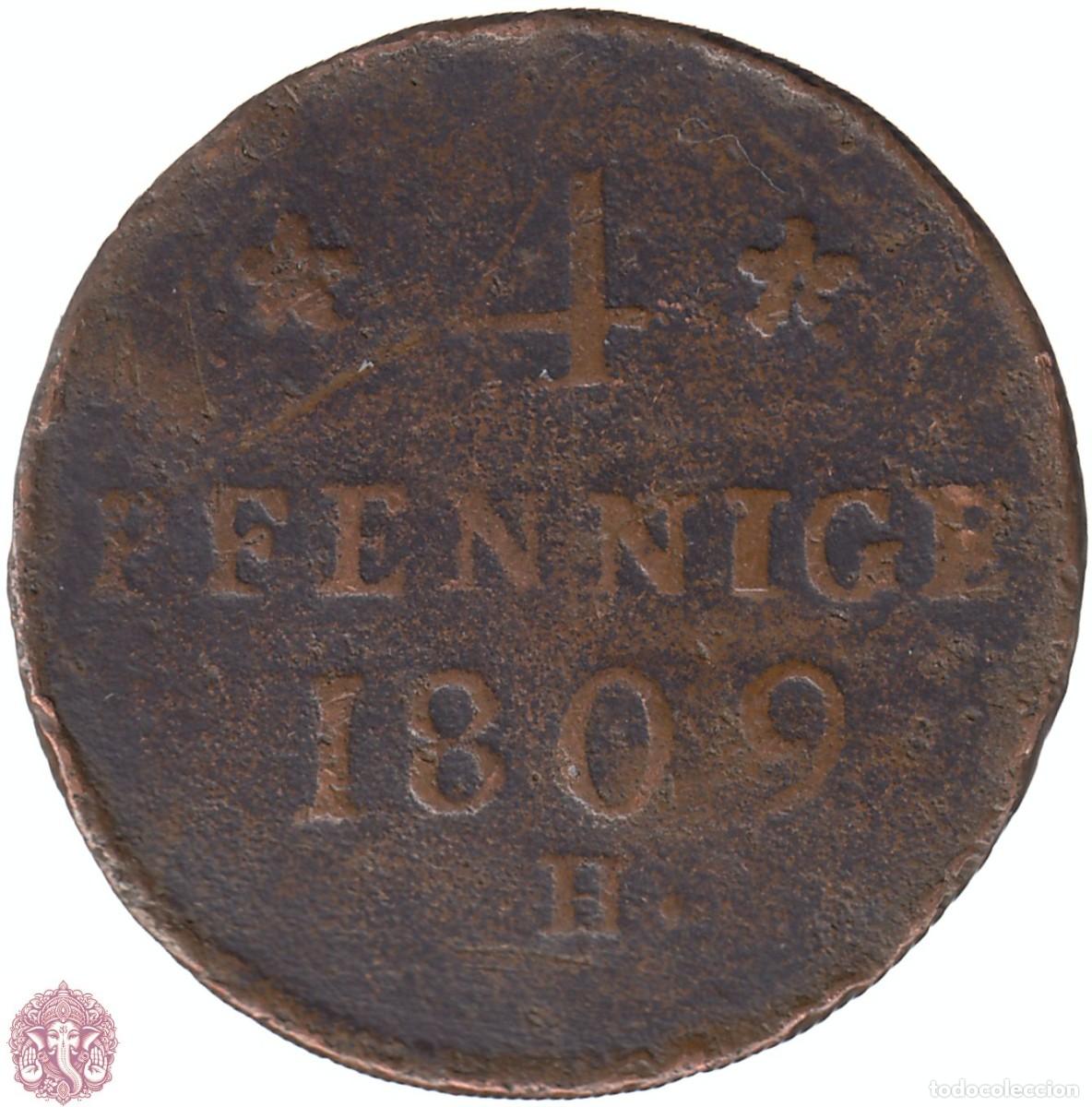 Monedas antiguas de Europa: REINO DE SAJONIA 4 Pfennige 1809 Frederick August I KM#1064 ALEMANIA ESTADOS ALEMANES