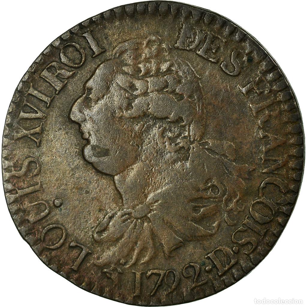 Alte M&uuml;nzen aus Europa: [#30443] Moneda, Francia, 3 deniers fran&ccedil;ois, 3 Deniers, Liard, 1792, Lyon, MBC, Bronce