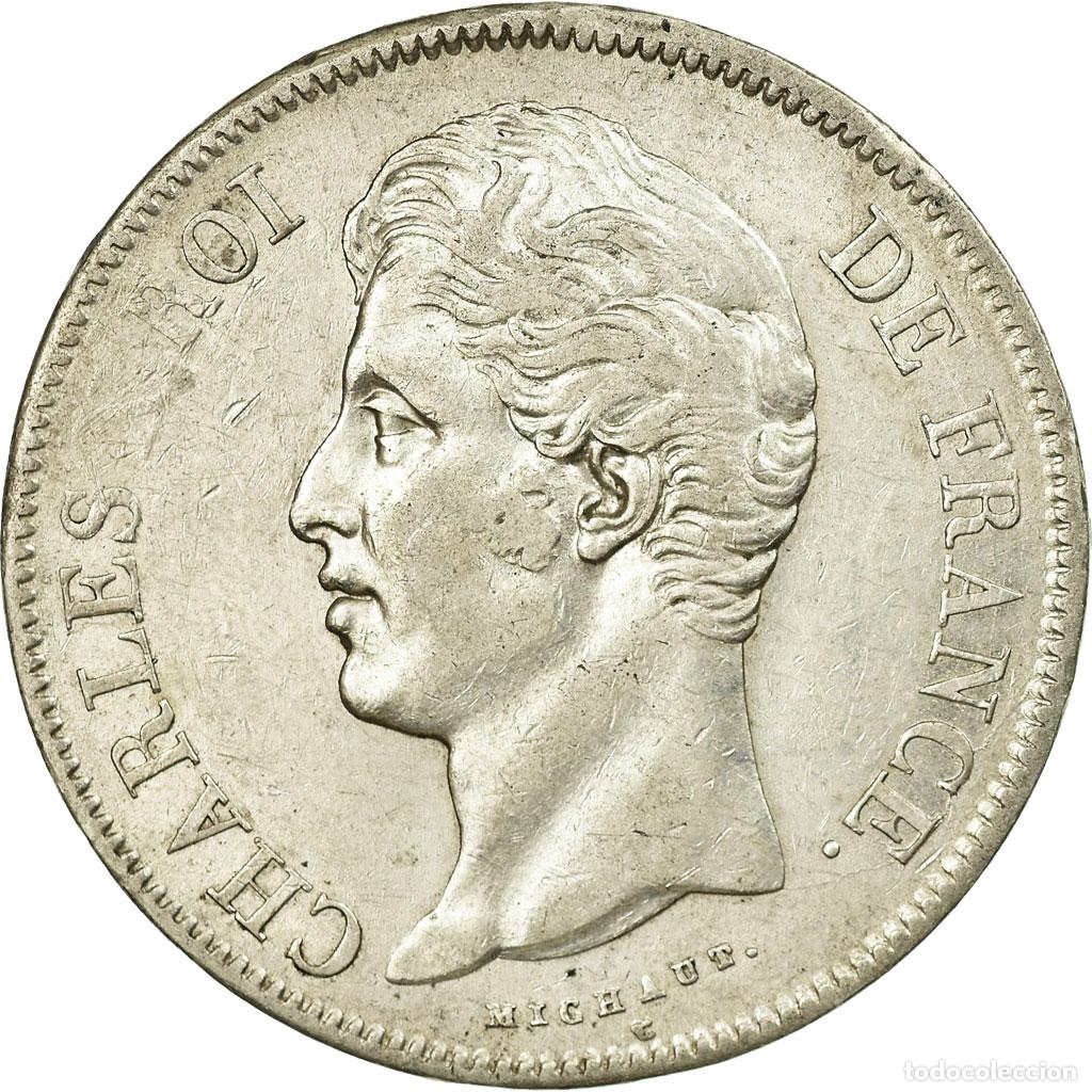 Monete antiche di Europa: [#56845] Moneda, Francia, Charles X, 5 Francs, 1827, Strasbourg, MBC, Plata, Gadoury:644