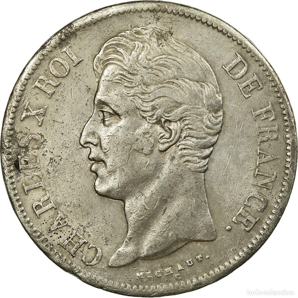 Old Coins of Europe: [#55894] Moneda, Francia, Charles X, 5 Francs, 1828, Lyon, MBC+, Plata, Gadoury:644