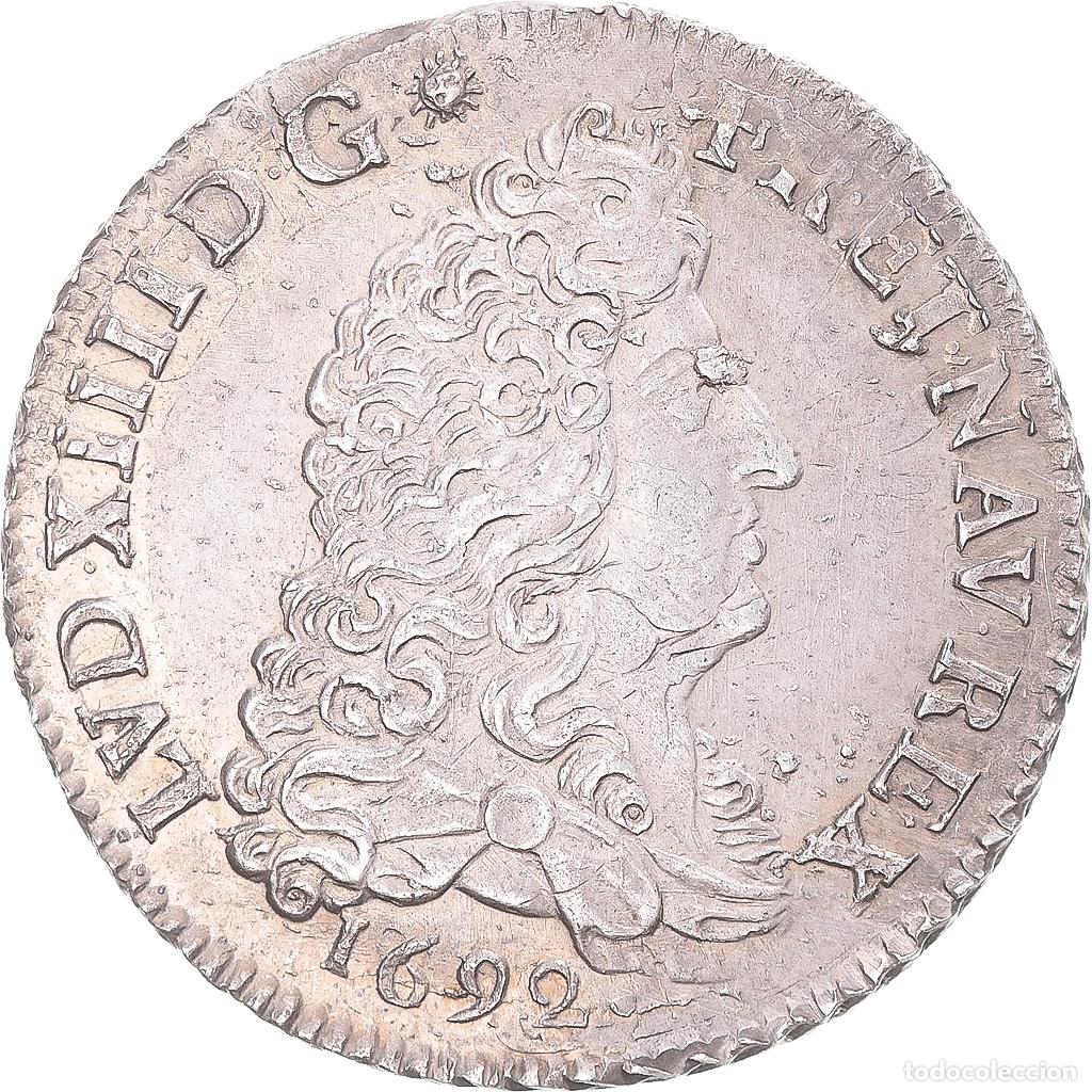Moedas antigas da Europa: [#343395] Francia, Louis XIV, 1/4 Ecu aux 8 L, 1692, Tours, reformed, Plata, EBC