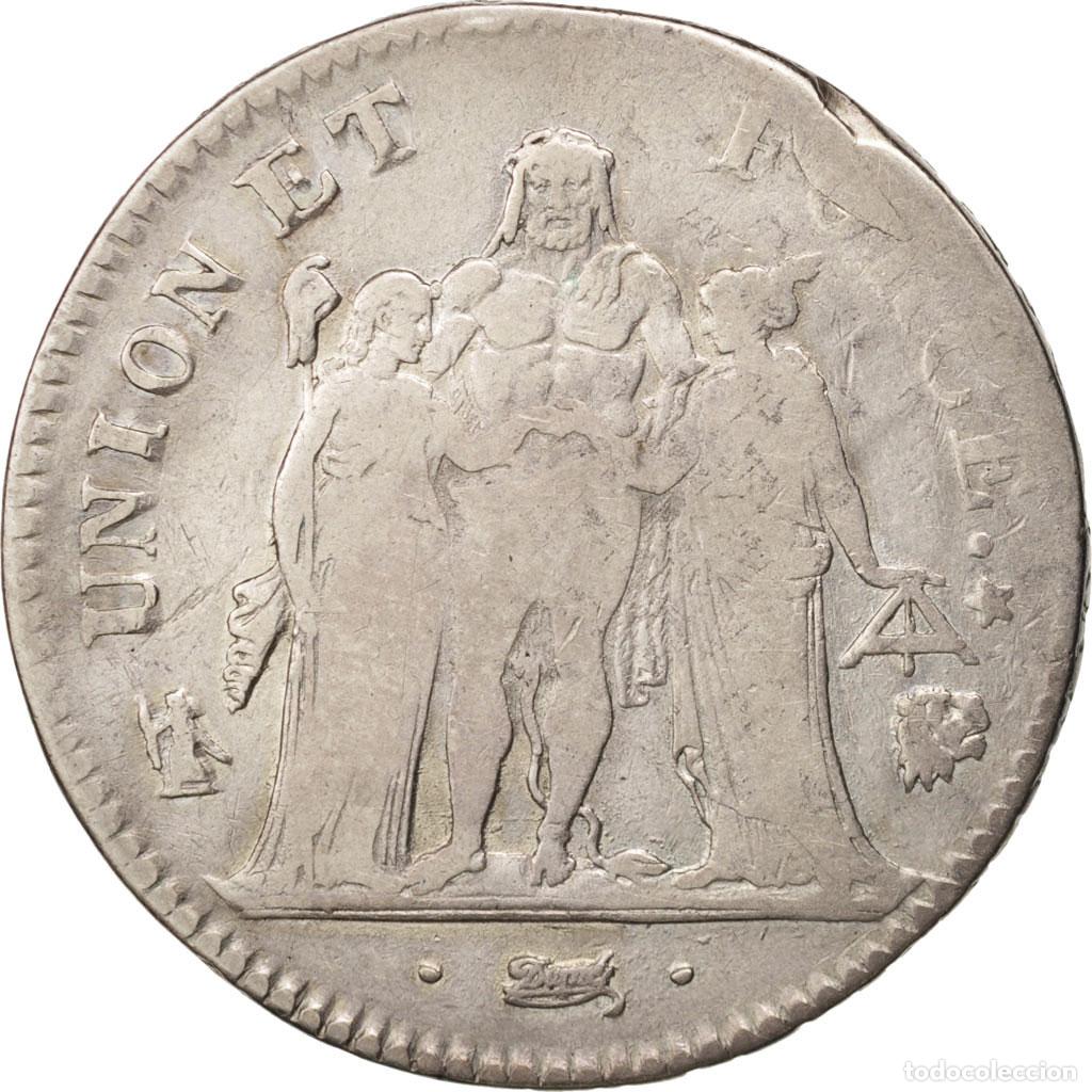 Moedas antigas da Europa: [#408716] Moneda, Francia, Union et Force, 5 Francs, 1798, Bayonne, BC+, Plata, KM:639.6