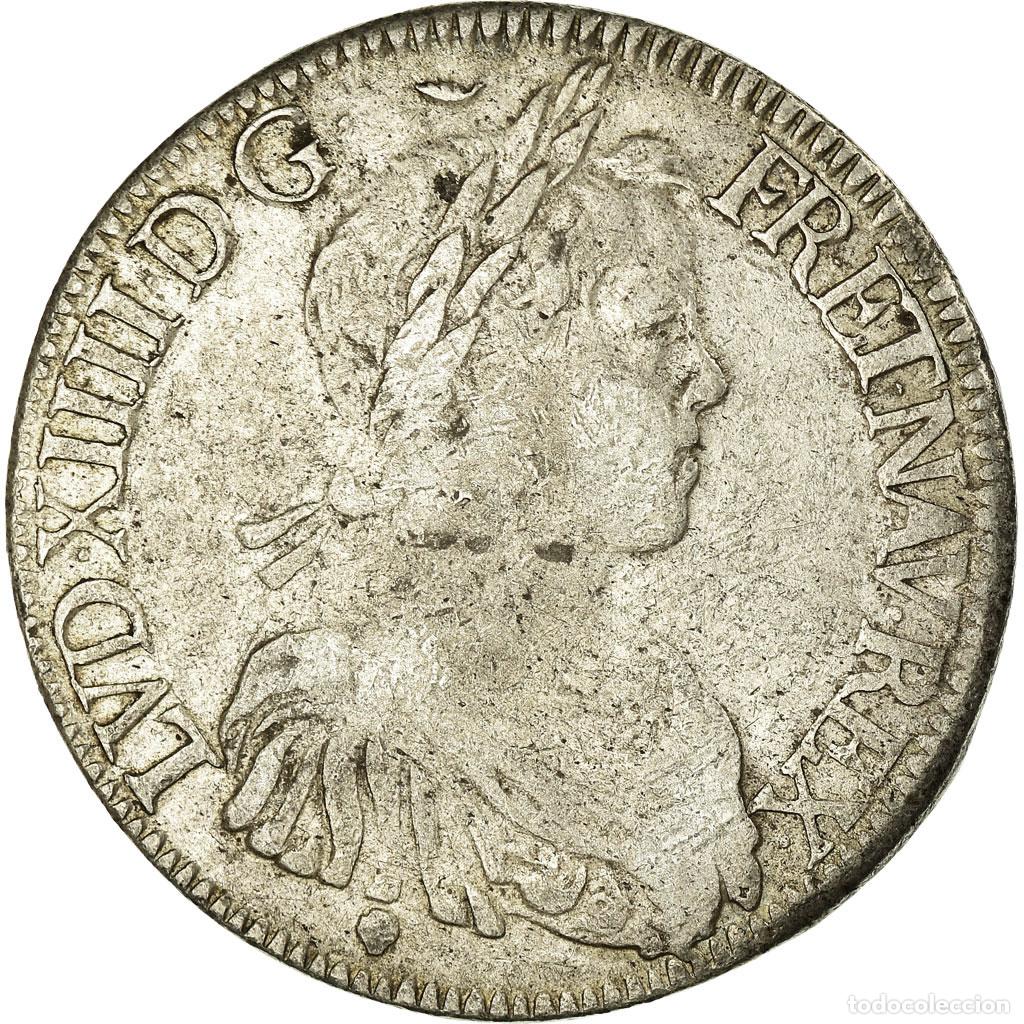 Moedas antigas da Europa: [#485970] Moneda, Francia, Louis XIV, &Eacute;cu &agrave; la m&egrave;che longue, Ecu, 1653, Toulouse, BC+