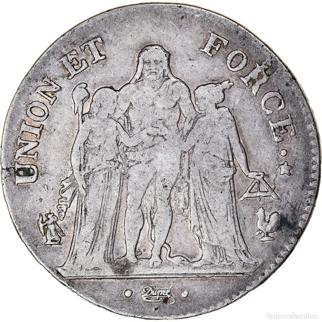Monete antiche di Europa: [#844872] Moneda, Francia, Union et Force, 5 Francs, AN 8, Paris, MBC, Plata, KM:639.1