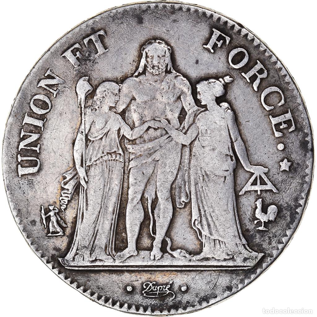 Monedas antiguas de Europa: [#844873] Moneda, Francia, Union et Force, 5 Francs, An 10, Paris, MBC, Plata, KM:639.1