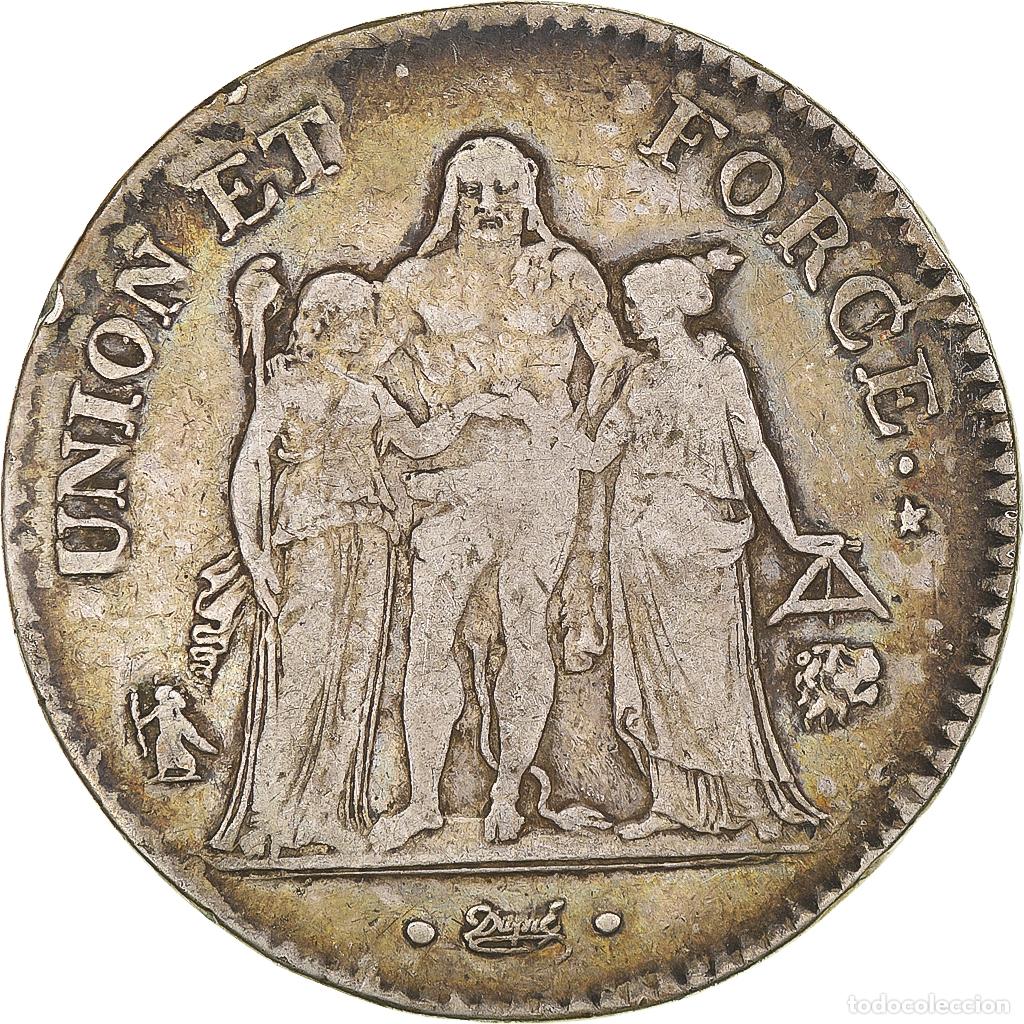 Old Coins of Europe: [#847933] Moneda, Francia, Union et Force, 5 Francs, AN 8/5, Bayonne, BC+, Plata