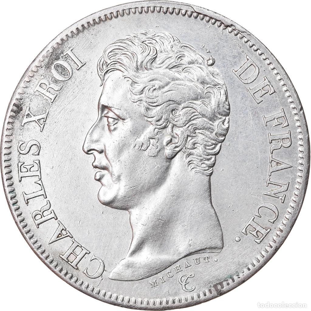 Moedas antigas da Europa: [#874358] Moneda, Francia, Charles X, 5 Francs, 1825, Bayonne, EBC, Plata, KM:720.8