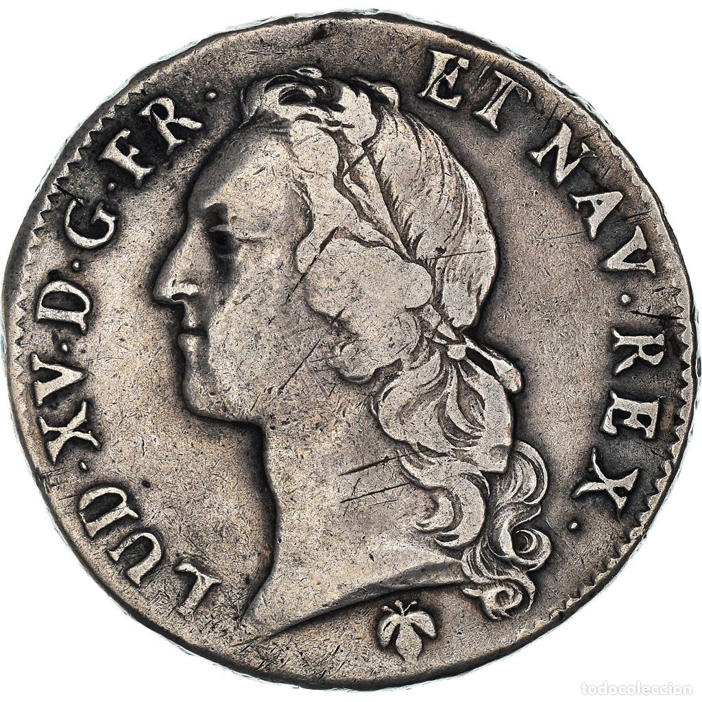 Monete antiche di Europa: [#970680] Moneda, Francia, Louis XV, &Eacute;cu au bandeau, Ecu, 1760, Reims, BC+, Plata