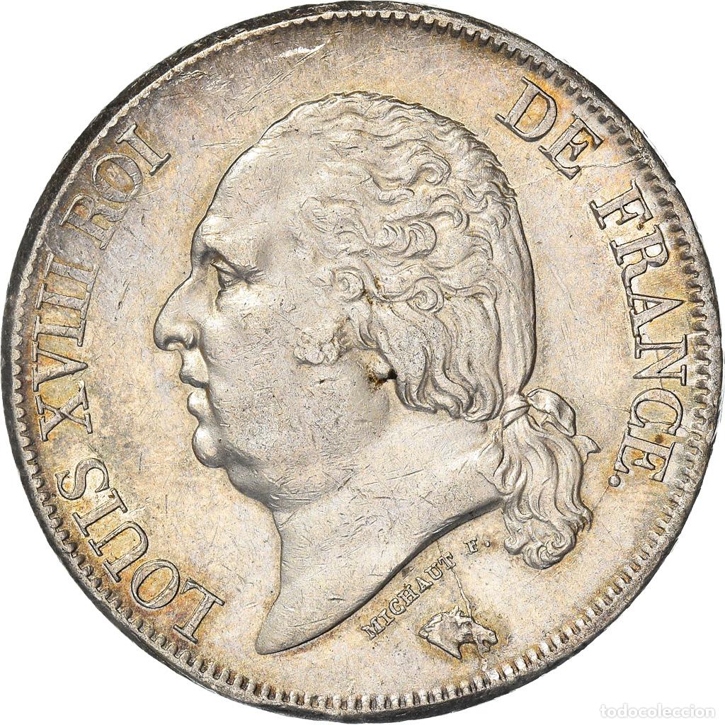 Monedas antiguas de Europa: [#970776] Moneda, Francia, Louis XVIII, 5 Francs, 1822, La Rochelle, MBC+, Plata, KM:711.5