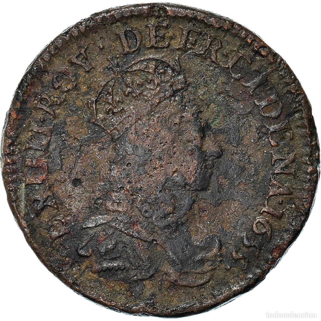 Monete antiche di Europa: [#971288] Moneda, Francia, Louis XIV, Liard de France, 1655, Corbeil, Epreuve au double