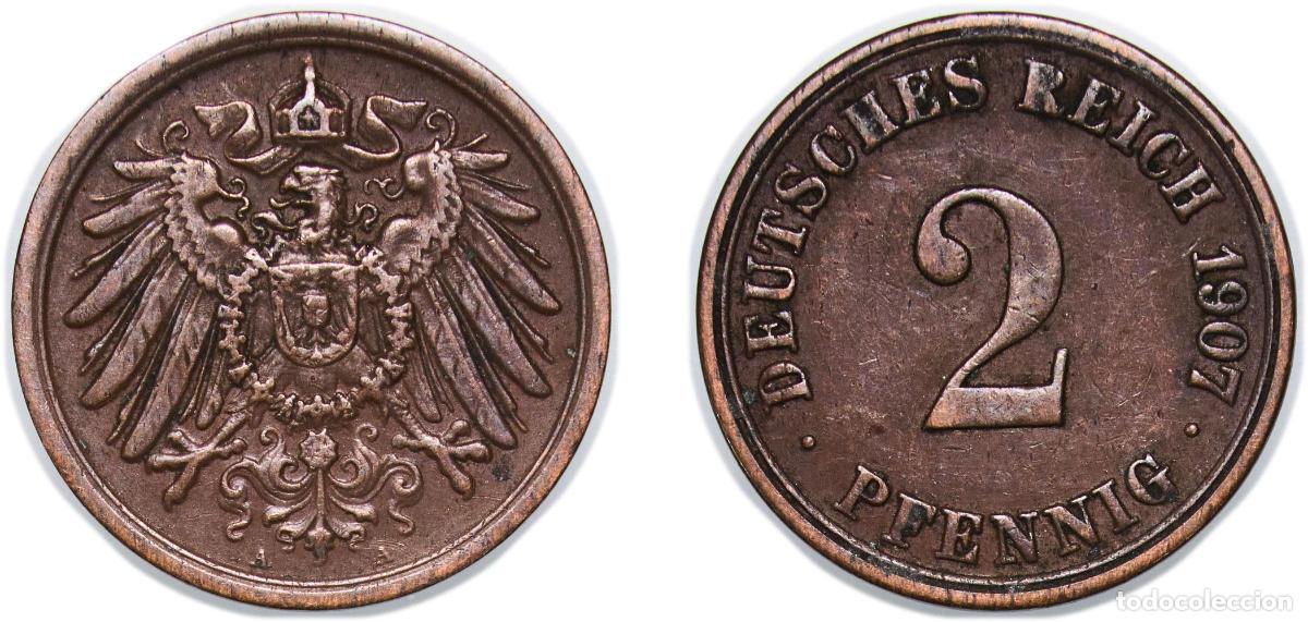 Moedas antigas da Europa: Germany Germany - 1871-1948 Second Empire 1907 A 2 Pfennigs - Wilhelm II (type 2 - small shield) Co