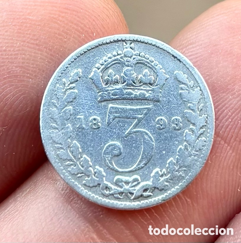 Alte M&uuml;nzen aus Europa: Moneda PLATA INGLATERRA 3 Pence 1893. Victoria. Peniques