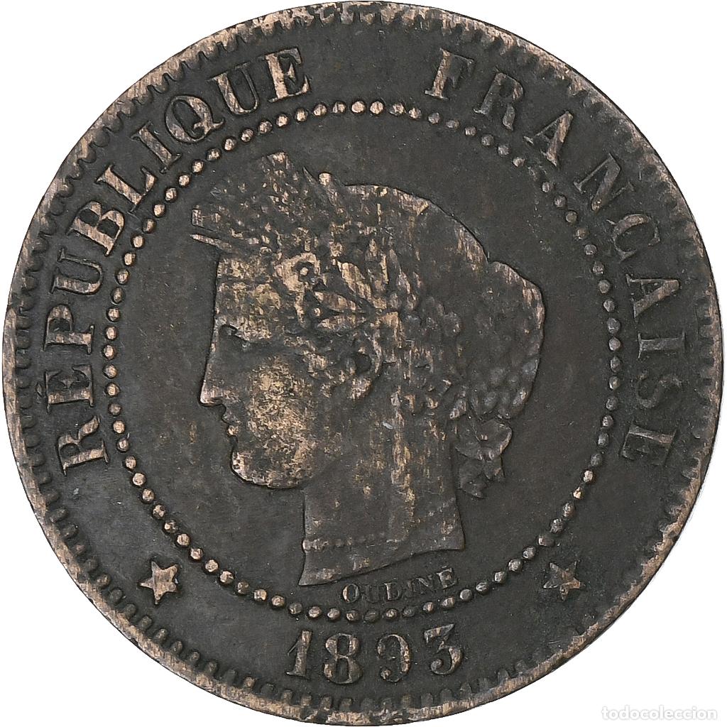 Monete antiche di Europa: [#197329] Francia, 2 Centimes, C&eacute;r&egrave;s, 1893, Paris, Bronce, BC+, Gadoury:105, KM:827.1