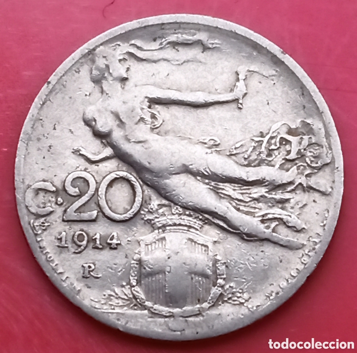 Monedas antiguas de Europa: Italia - Cent&eacute;simi 1914 - BC+ - Foto 2