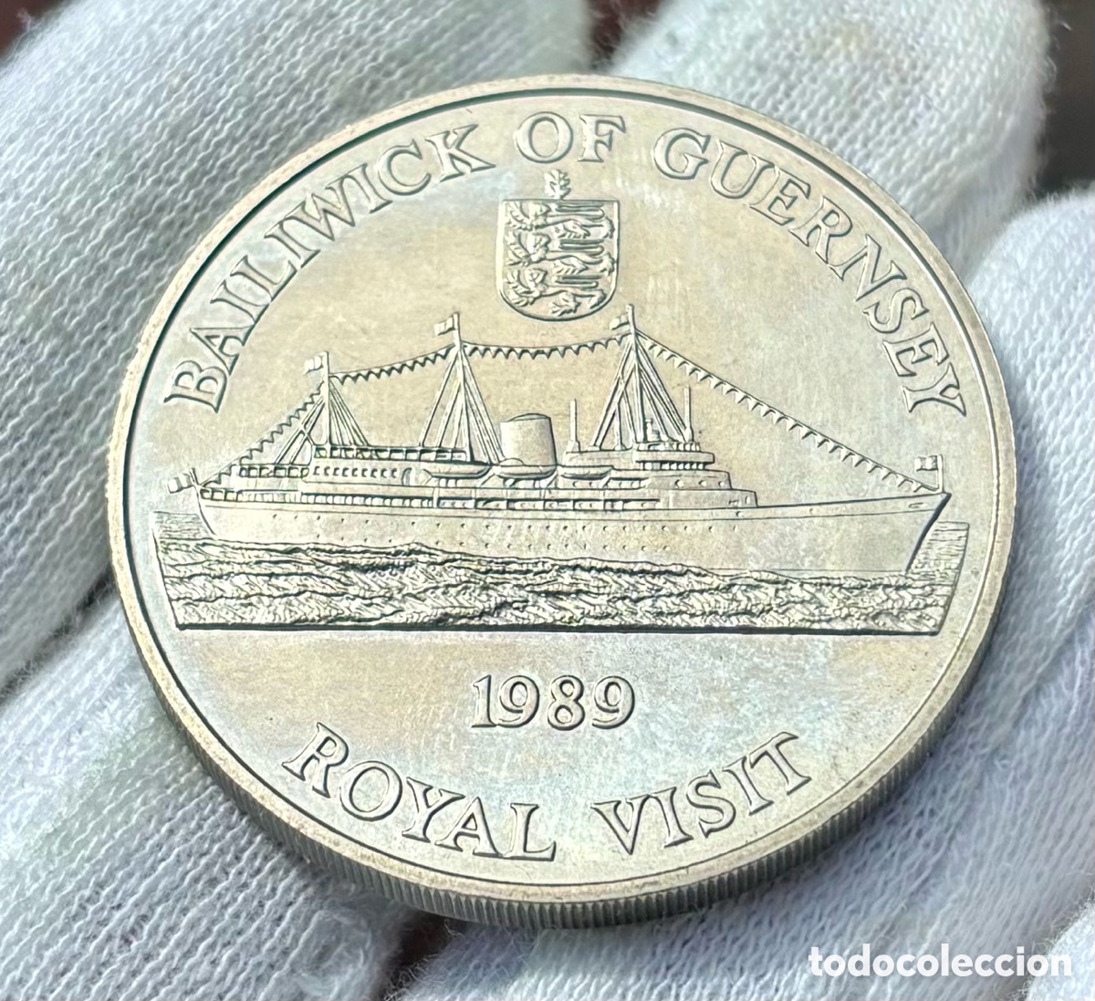 Alte M&uuml;nzen aus Europa: Moneda GUERNSEY 2 Libras 1989. Visita Real. Pounds