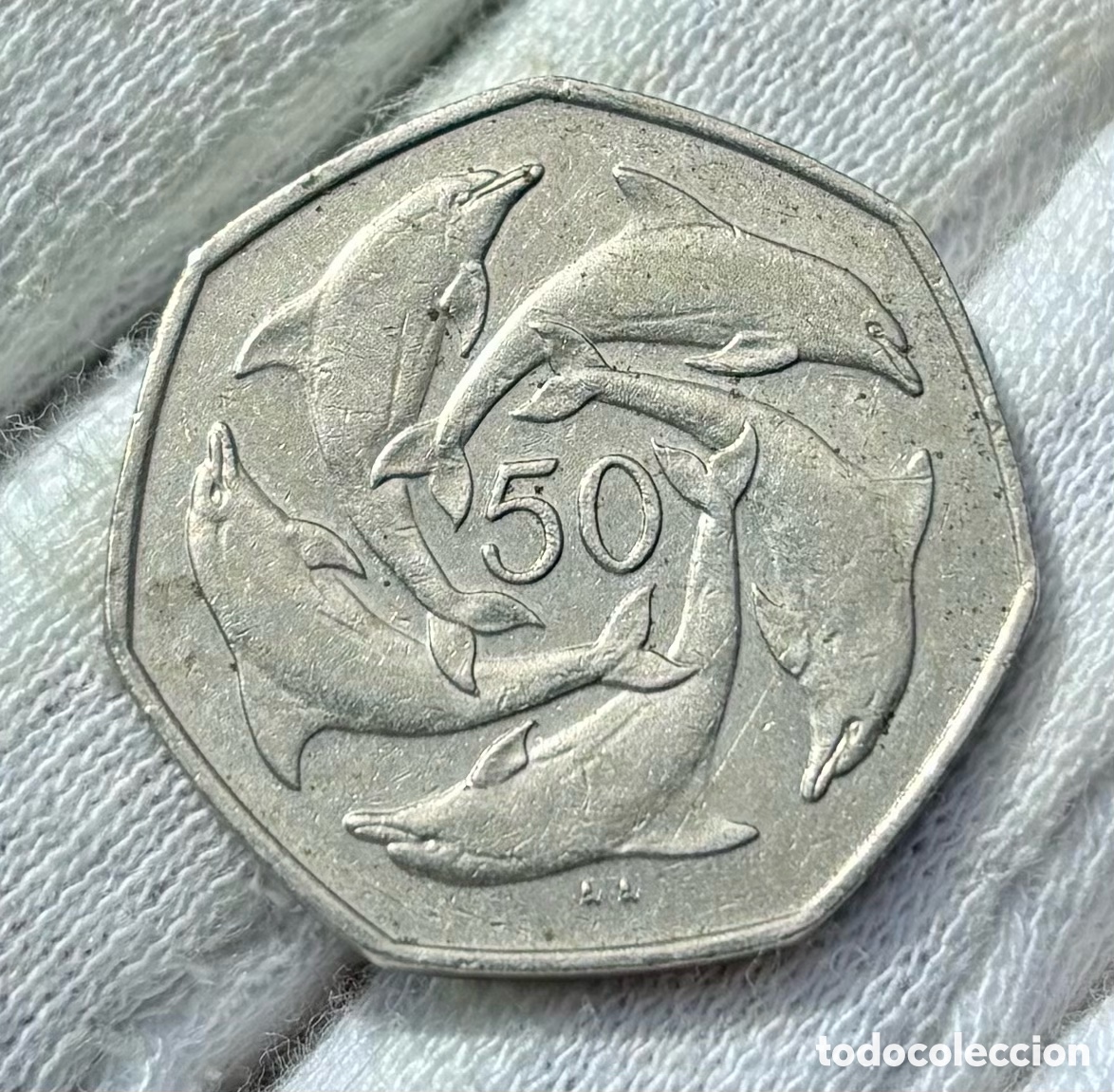 Alte M&uuml;nzen aus Europa: Moneda GIBRALTAR 50 Peniques 1997. Delfines. Pence