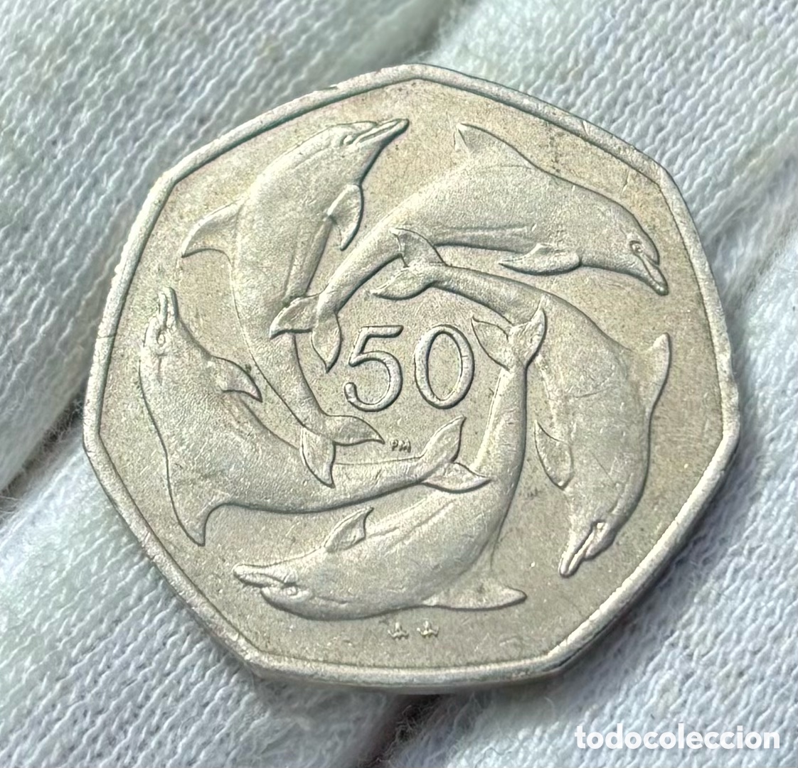 Monedas antiguas de Europa: Moneda GIBRALTAR 50 Peniques 1999. Delfines. Pence