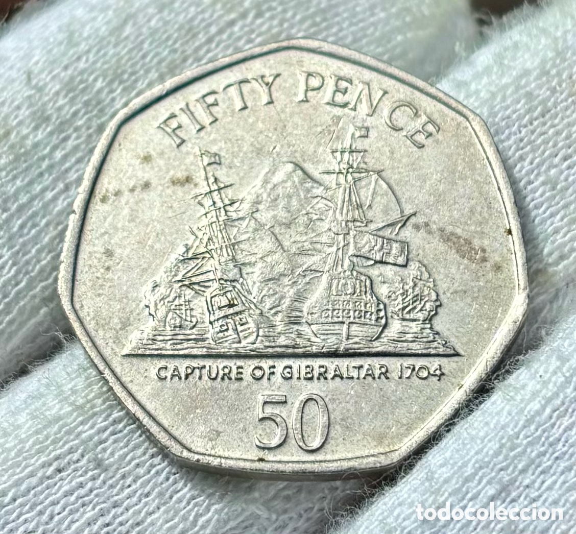 Alte M&uuml;nzen aus Europa: Moneda GIBRALTAR 50 Peniques 2007. Captura de Gibraltar. Pence