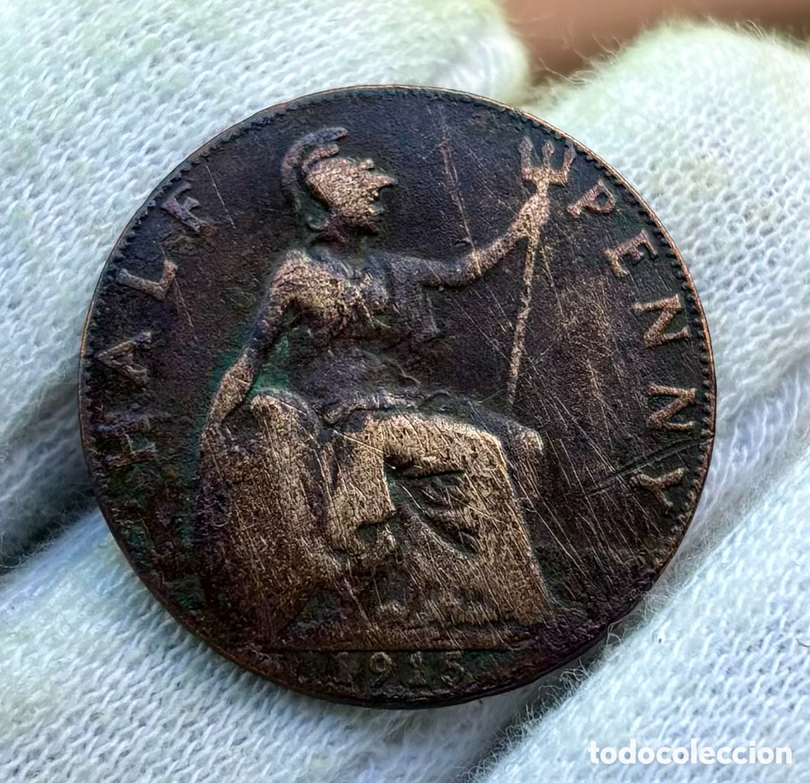 Moedas antigas da Europa: Moneda INGLATERRA 1/2 Penique 1915. Reino Unido UK. Half Penny
