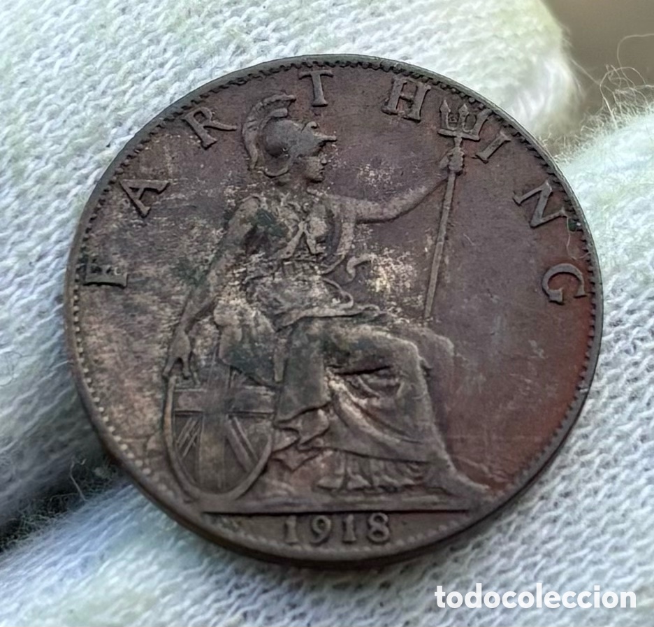 Alte M&uuml;nzen aus Europa: Moneda INGLATERRA 1 Farthing 1918. Jorge V. Reino Unido UK