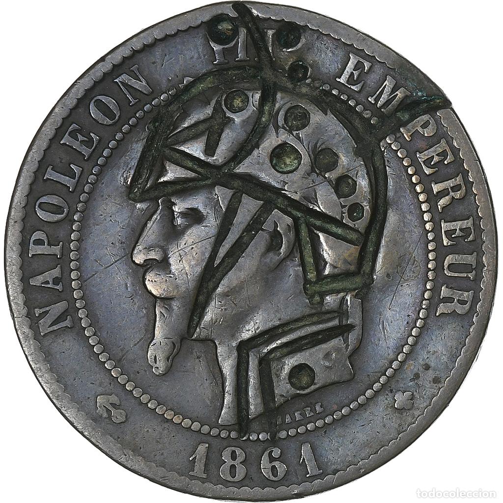 Alte M&uuml;nzen aus Europa: [#135863] Francia, Napoleon III, 10 Centimes, 1861, Strasbourg, Satirique, Bronce, BC+