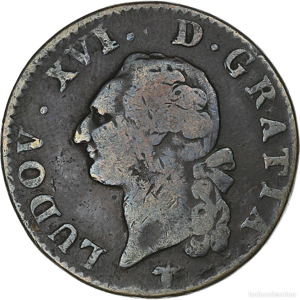 Moedas antigas da Europa: [#1201086] Francia, Louis XVI, Sol, Sol ou sou, 1784, La Rochelle, Cobre, BC+, KM:578.6