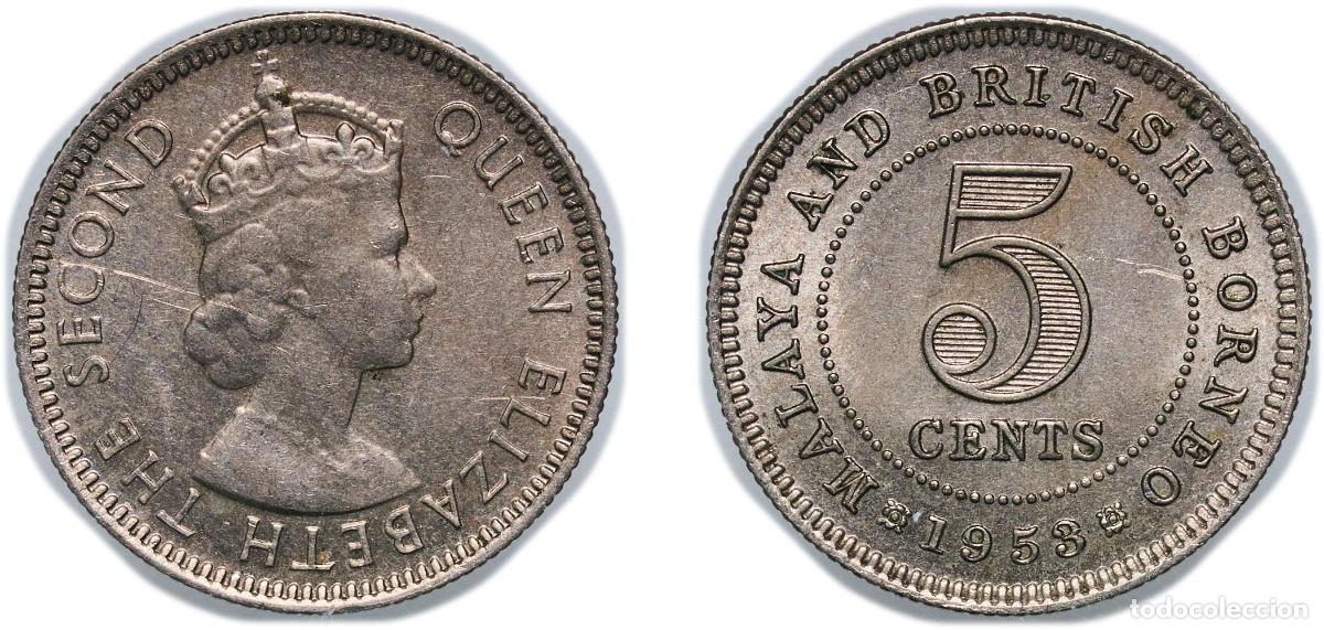 Alte M&uuml;nzen aus Europa: British Malaysia Malaya and British Borneo British colony 1953 5 Cents - Elizabeth II Copper-nickel