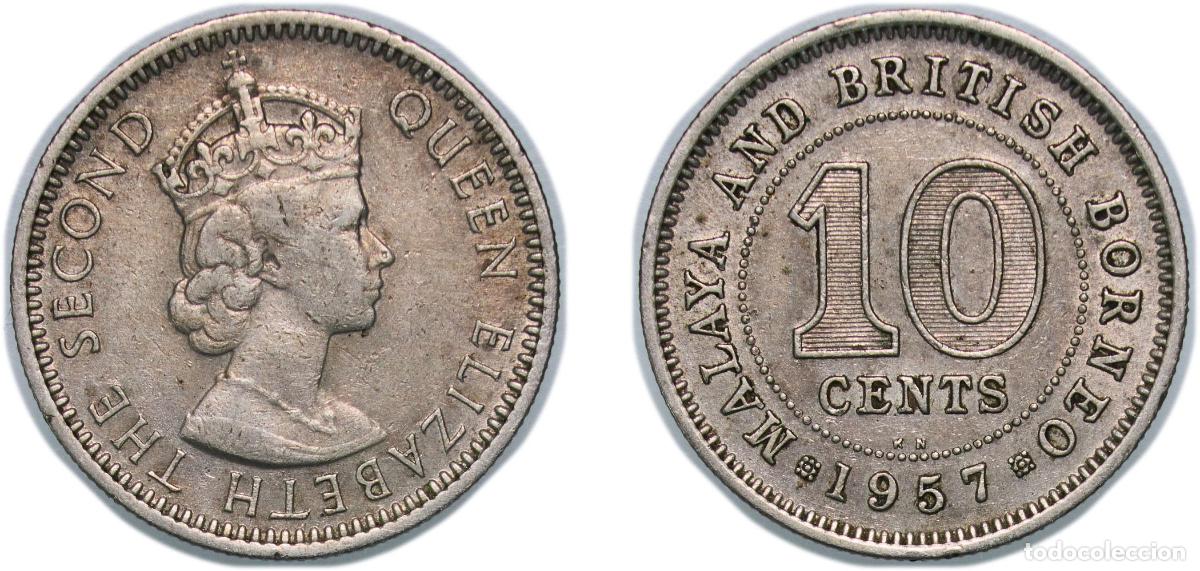 Monedas antiguas de Europa: British Malaysia Malaya and British Borneo British colony 1957 KN 10 Cents - Elizabeth II Copper-ni