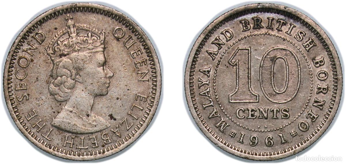 Monedas antiguas de Europa: British Malaysia Malaya and British Borneo British colony 1961 KN 10 Cents - Elizabeth II Copper-ni