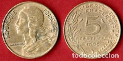 Monedas antiguas de Europa: 1966 - FRANCIA - 5 CENTIMOS - KM # 933 - Foto 1