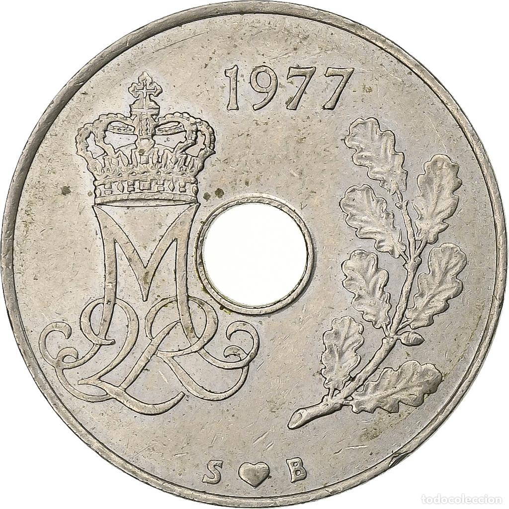 Old Coins of Europe: [#197937] Dinamarca, Margrethe II, 25 &Ouml;re, 1977, Copenhagen, Cobre - n&iacute;quel, MBC