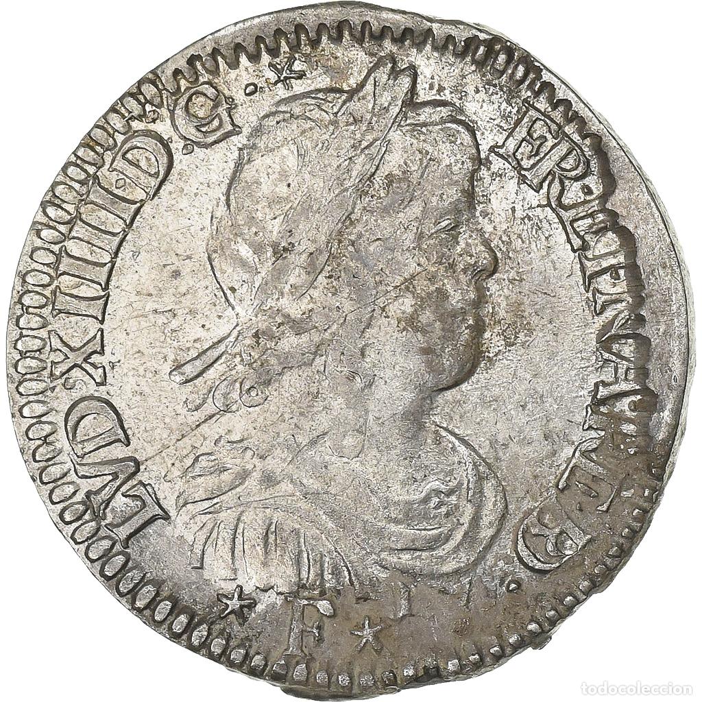 Moedas antigas da Europa: [#637908] Francia, Louis XIV, 1/12 d'&eacute;cu &agrave; la m&egrave;che longue de B&eacute;arn, 1653, Pau, Plata